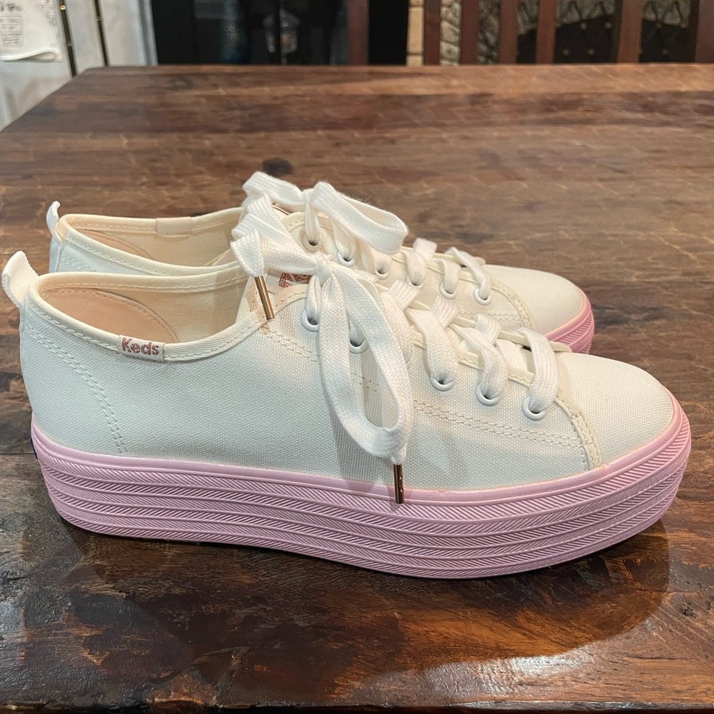 Keds White & Pink Canvas Platform Sneaker